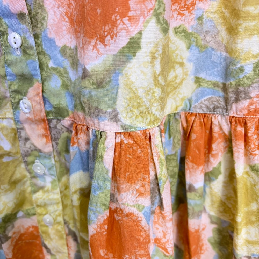 Belle Reve Floral Midi Button Up Dress XS Orange 100% Cotton Japanese Mori Girl - Picture 10 of 14